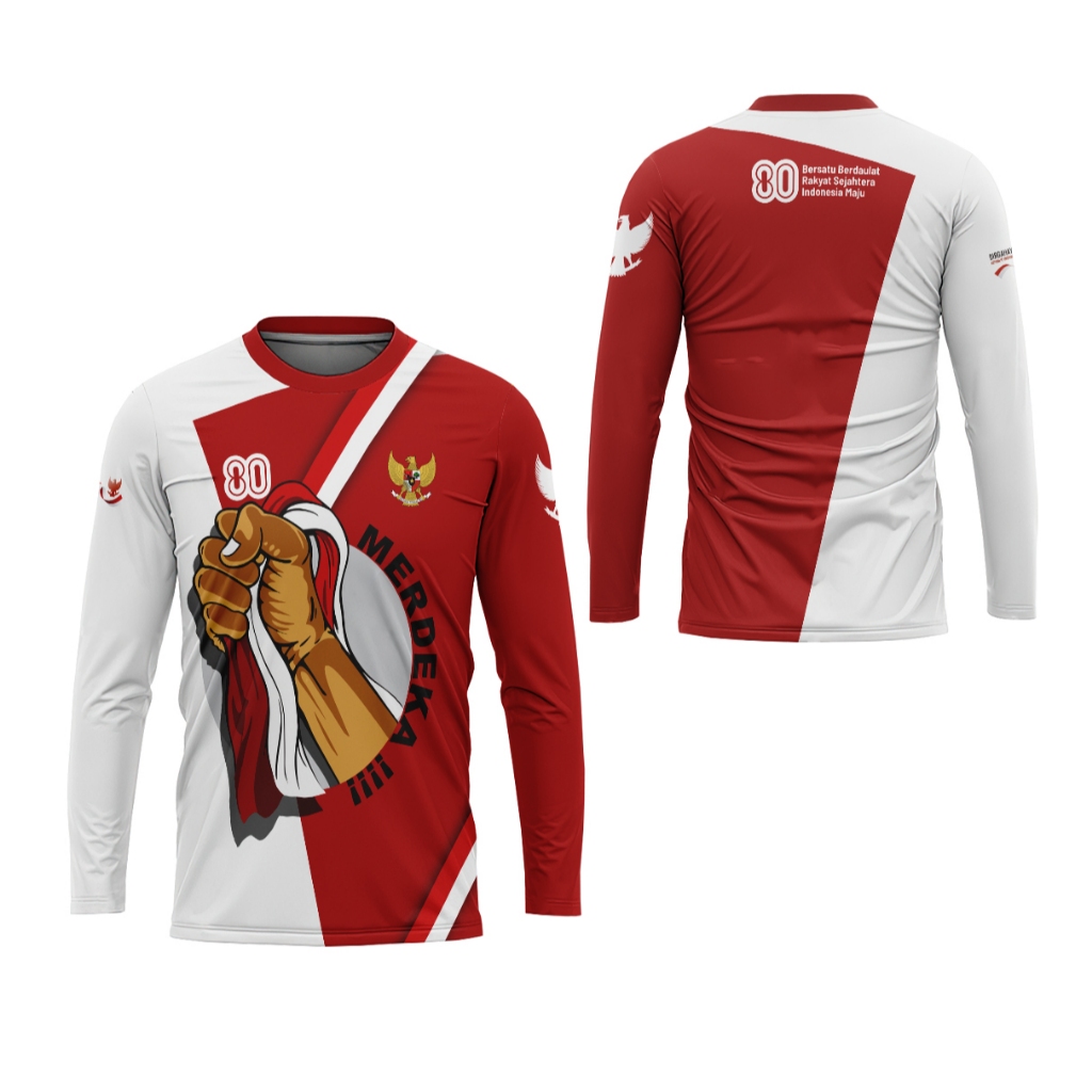 Kaos HUT RI Ke 80 Jersey HUT RI 80 Pria Lengan Panjang Agustusan Kaos  Pria lengan Panjang