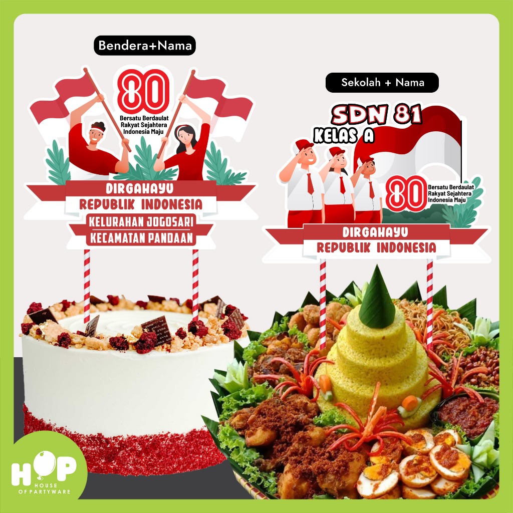 

Topper Tumpeng RI 17 AGUSTUS Sekolah SD SMP SMA Hiasan Tumpeng Cake Kemerdekaan HUT RI 80 Bisa Custom Nama Sekolah