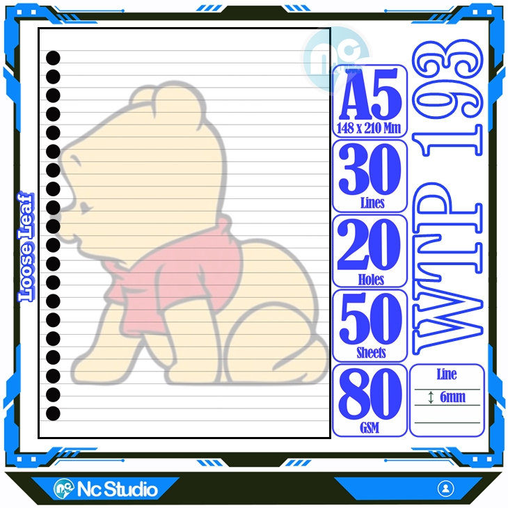 

Loose leaf Kertas binder A5 Isi 50 Lembar Polos karakter Winnie The Pooh Beruang Kuning icon lucu kartun autestic autestik Estetik Buku Refil isi ulang lucu warna warni bergambar garis Repil Vol-5