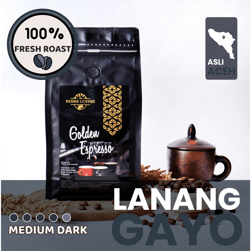 

Kopi Lanang Arabika Gayo Aceh Premium Peaberry Semiwashed Medium to Dark Roast Golden Espresso 200g