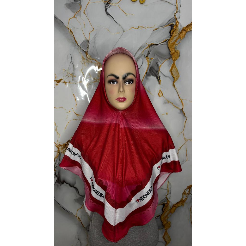 BERGO HIJAB INSTAN HIJAB BERGO JERSEY PREMIUM ASSIDIQ PRINTING MERAH PUTIH