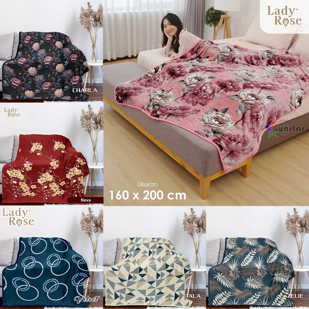 Selimut Lady Rose 160x200 Bulu Super Lembut - Selimut Dewasa Anak Karakter Original