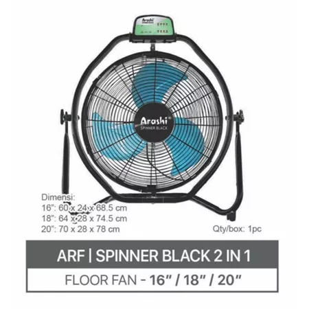 Arashi Spinner Black ARF 16,18,20 RC Kipas Angin Industri Lantai & Dinding 16,18,20 Inch 2in1+Remote