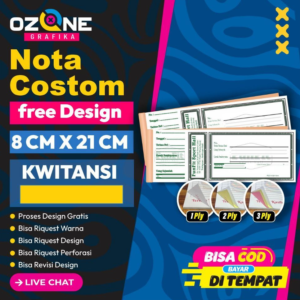 

OZONE Grafika Nota Custom KWITANSI 8 CM x 21 Isi 100 lembar
