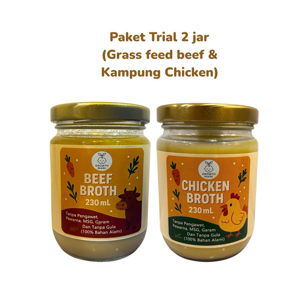 

Growthmami- Paket Trial | Grass Feed Beef & Chicken Kampung Broth Kaldu Jar Kaca | BB TB booster mpasi |Kesehatan dewasa
