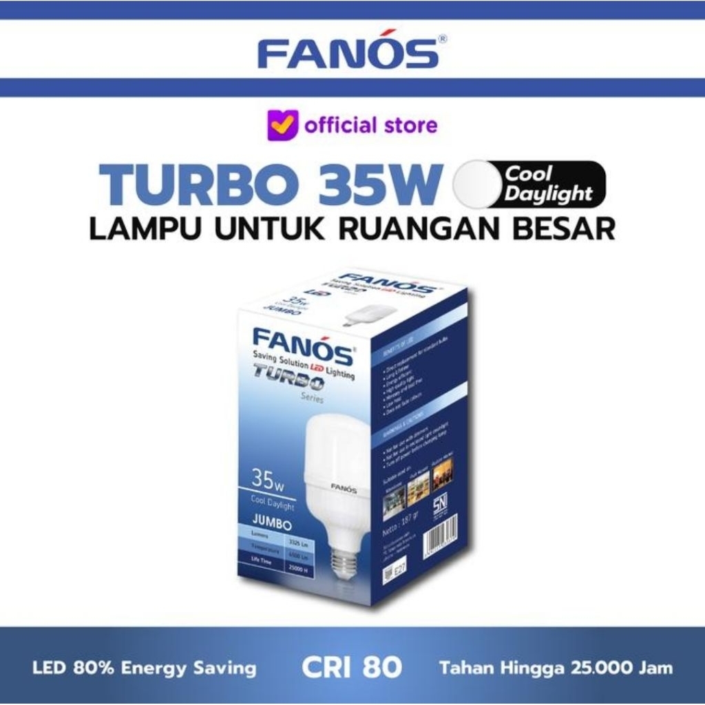 Led Fanos Turbo 35 watt lampu led T blub cahaya putih cool daylight bergaransi