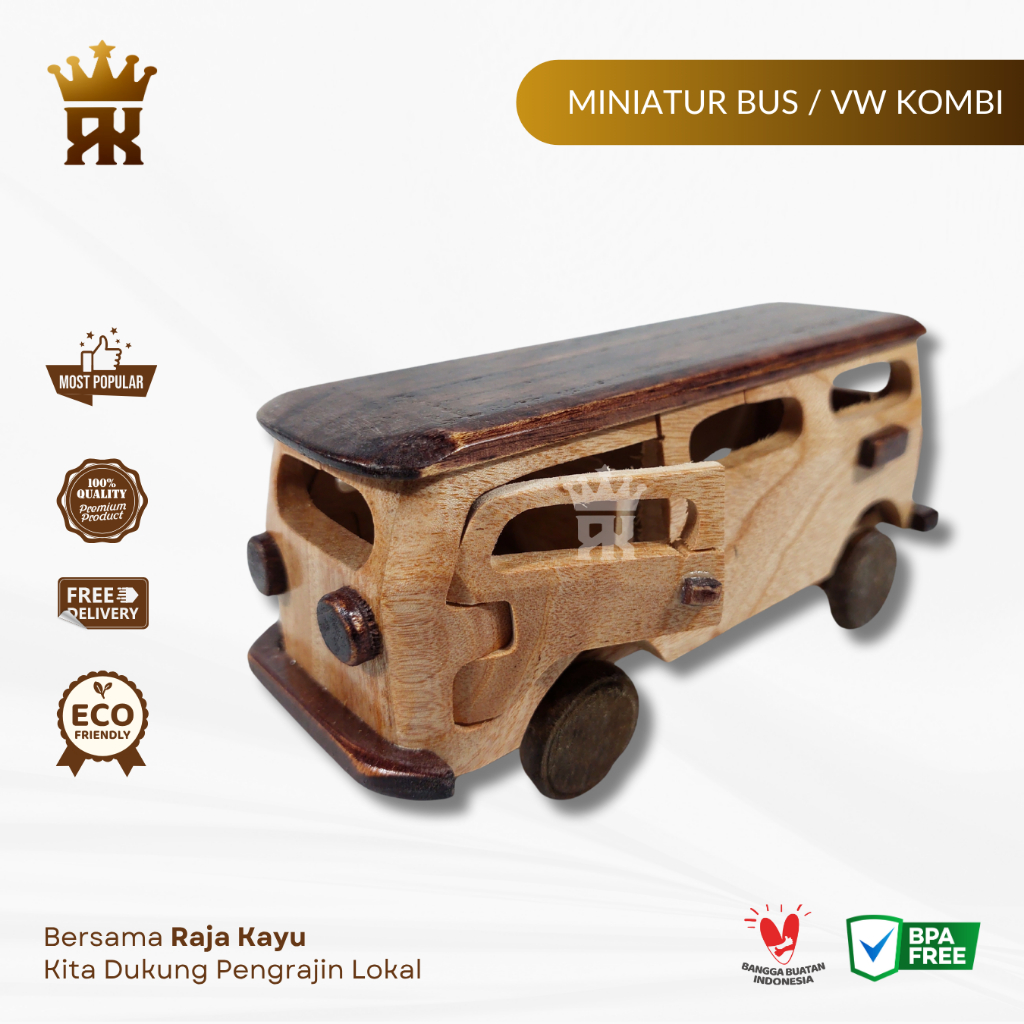 RAJAKAYU Mainan Miniatur Mobil Bus VW Kombi Kayu