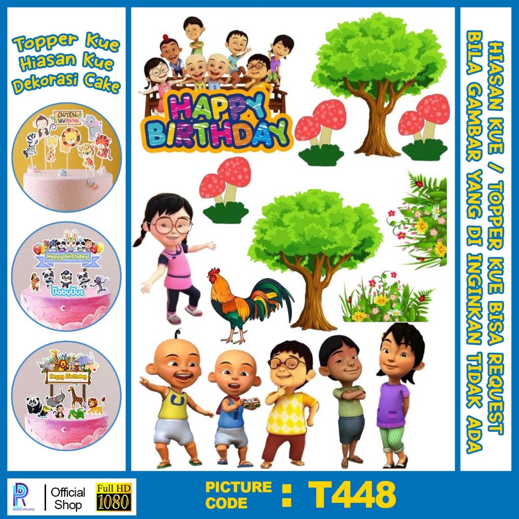 TOPER KUE UPIN & IPIN / TOPPER KUE KARAKTER UPIN & IPIN / TOPER HAPPY BIRTHDAY / HIASAN KUE TO446