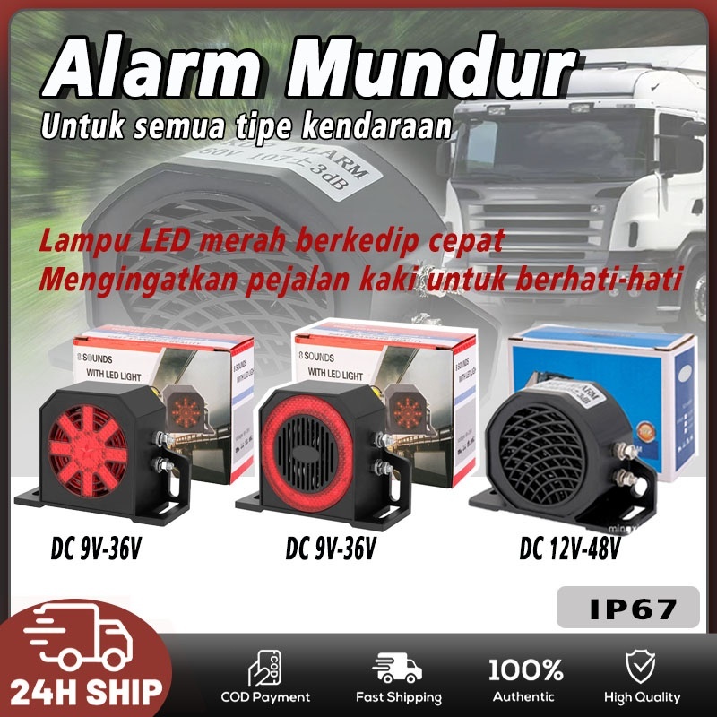 <KK> Klakson Mundur Tahan Air IP67 110dB Lampu LED Merah Berkedip Tegangan 9-48V Mobil Truk Alat Ber