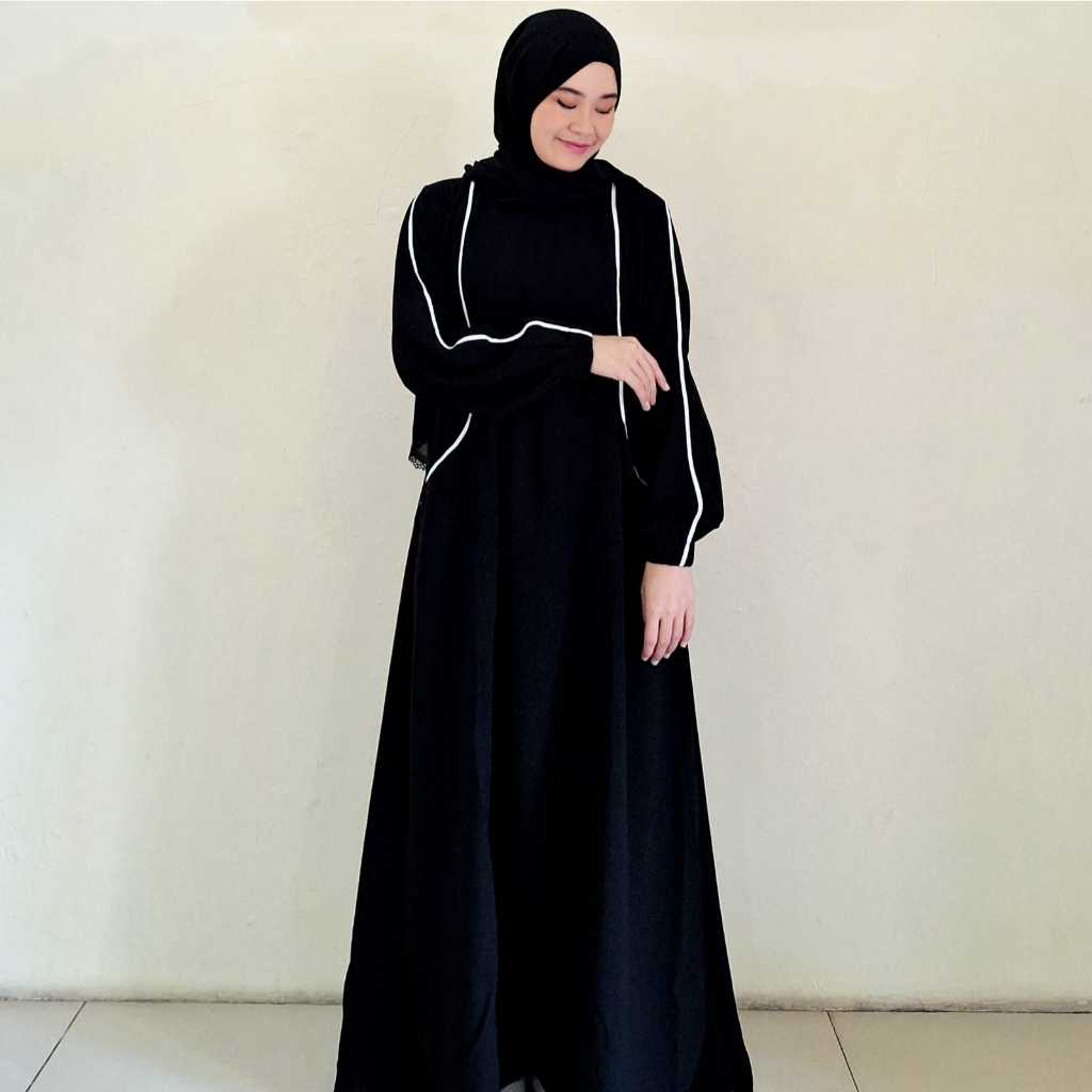Abaya Hitam Lis Basic Minimalis Zaenab Gamis Wanita Dress Arab