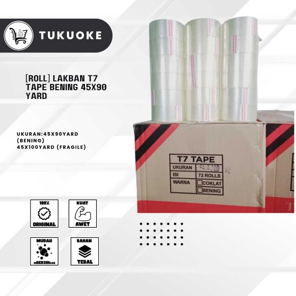 

[ROLL] Lakban T7 Tape Bening 45x90 yard || Lakban T7 Tape Fragile 45x100 yard