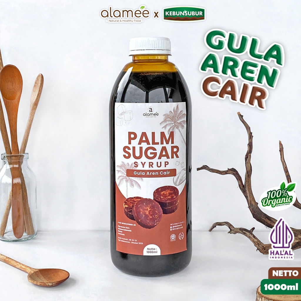 

ALAMEE Gula Aren Cair Organik Syrup Palm Sugar Liquid Organic Brown Sirup Natural 1 Liter Kebunsubur