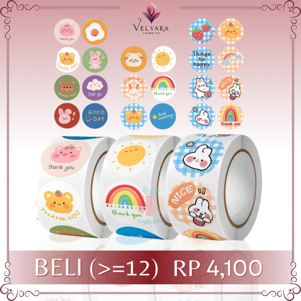 

500 Pcs Stiker Label Thank You Kartun Lucu Estetik Bulat Ukuran Cocok Untuk Dekorasi 2.5cm ST001