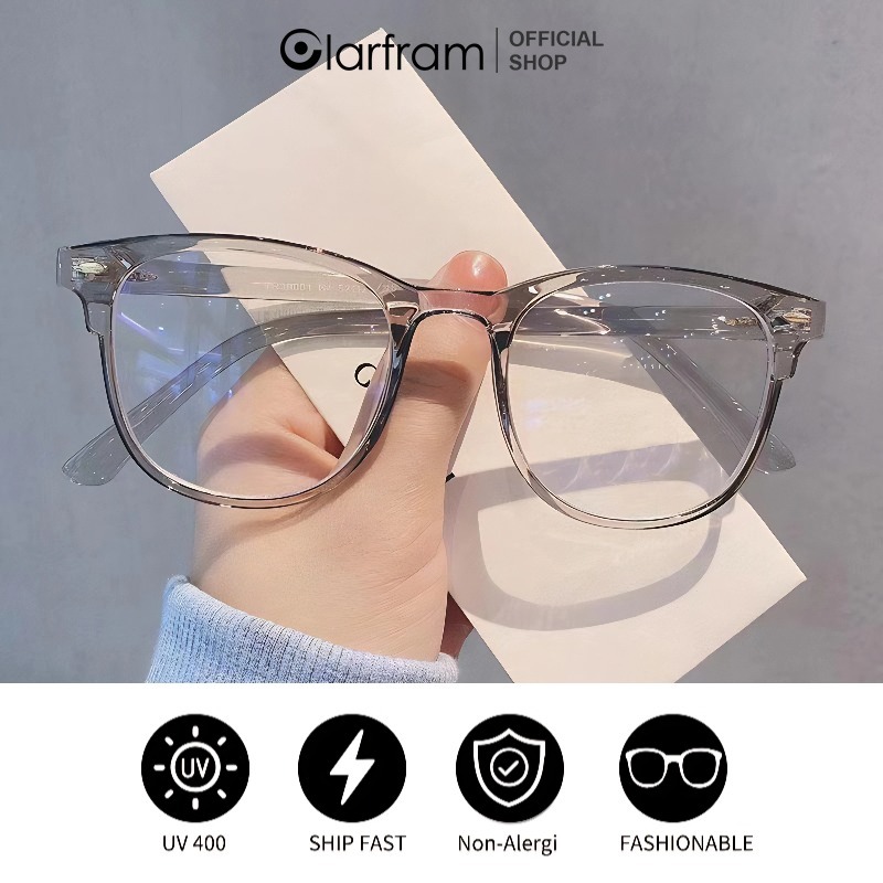 Clarfram Kacamata Gradien Transparan/Bingkai Hitam Anti Cahaya Biru Bening Untuk Wanita Kaca Mata
