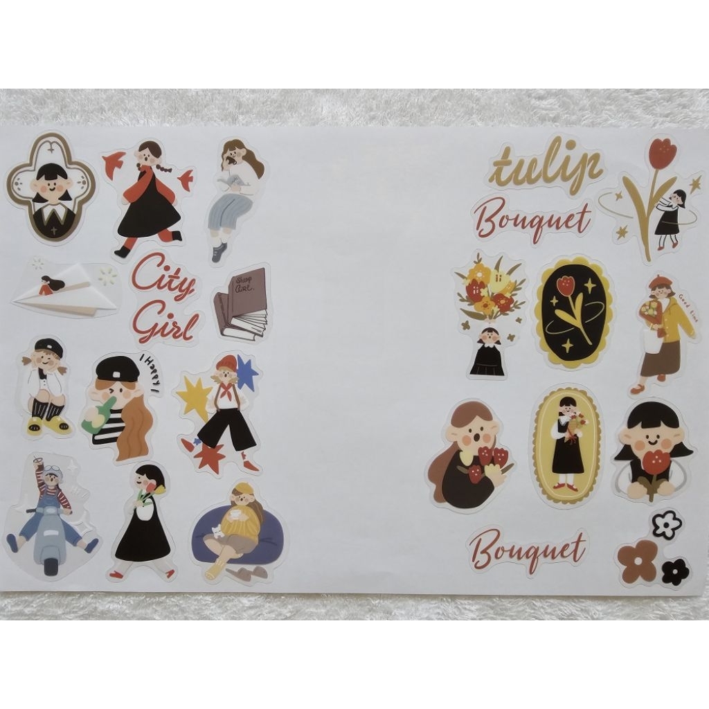 

(Baca Deskripsi) Caramel Melody Series City Girl & Tulip Transparent Sticker Flakes