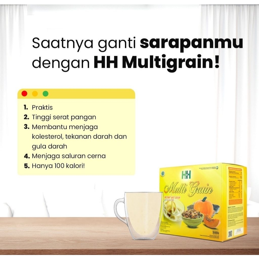 

HH Multigrain HWI Original 500 gram 20sachet Suplemen Oatmeal pengganti Sarapan dan penurun gula darah