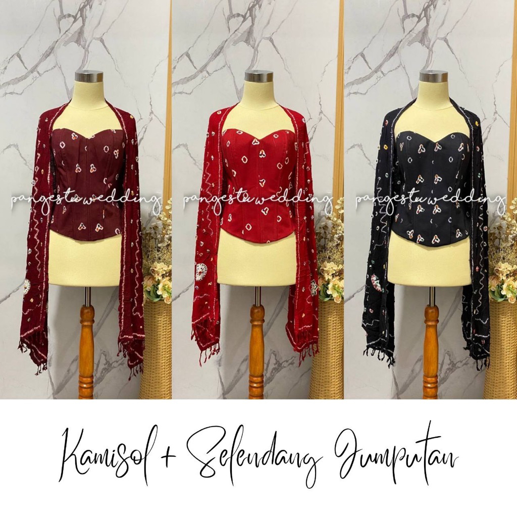 [SI7] Set Basahan model Jumputan + Selendang jumputan