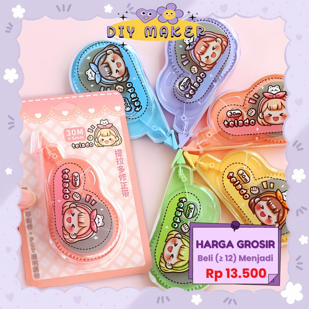 

DM Tipe Ex Dodogirl Corection Tape / Tipe X Roll Menghapus Tulisan Correction Tape Karakter TLD127