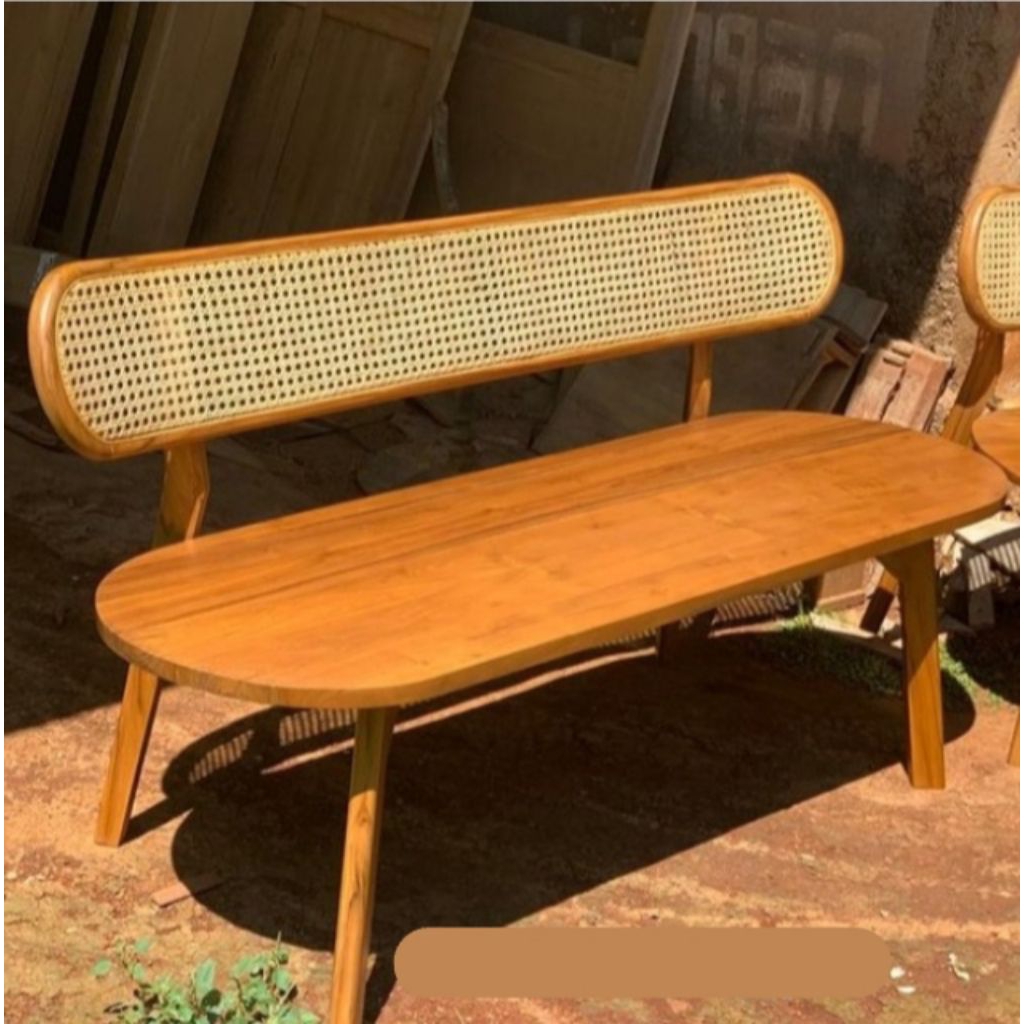 Kursi Panjang Rotan Kayu Jati Minimalis