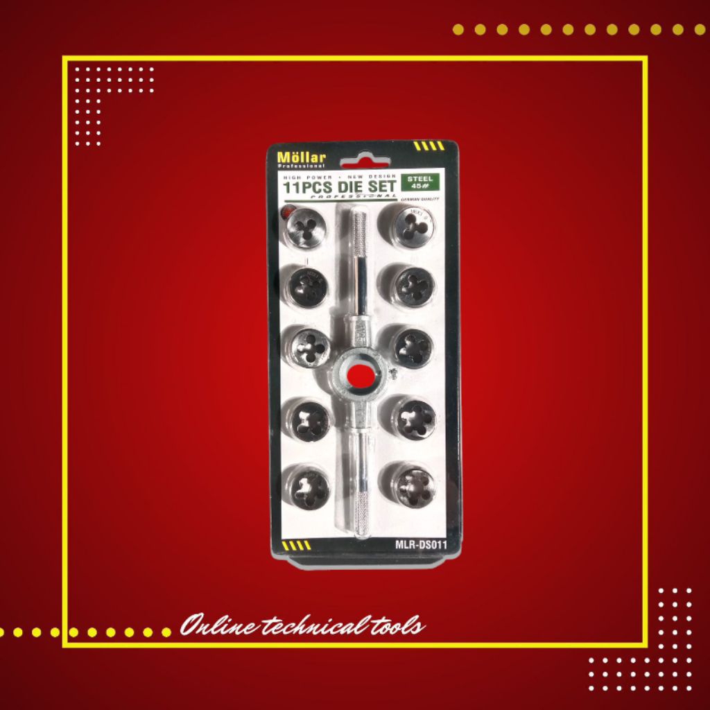 MOLLAR DS011 Die Set 11 pcs Handle Mata Senai Ulir Baut Drat Sekrup