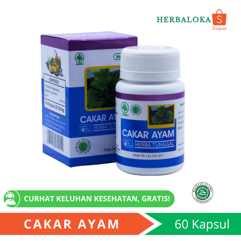 Kapsul Cakar Ayam HIU Isi 60 - Obat Sakit Tenggorokan - Herbal Cakar Ayam