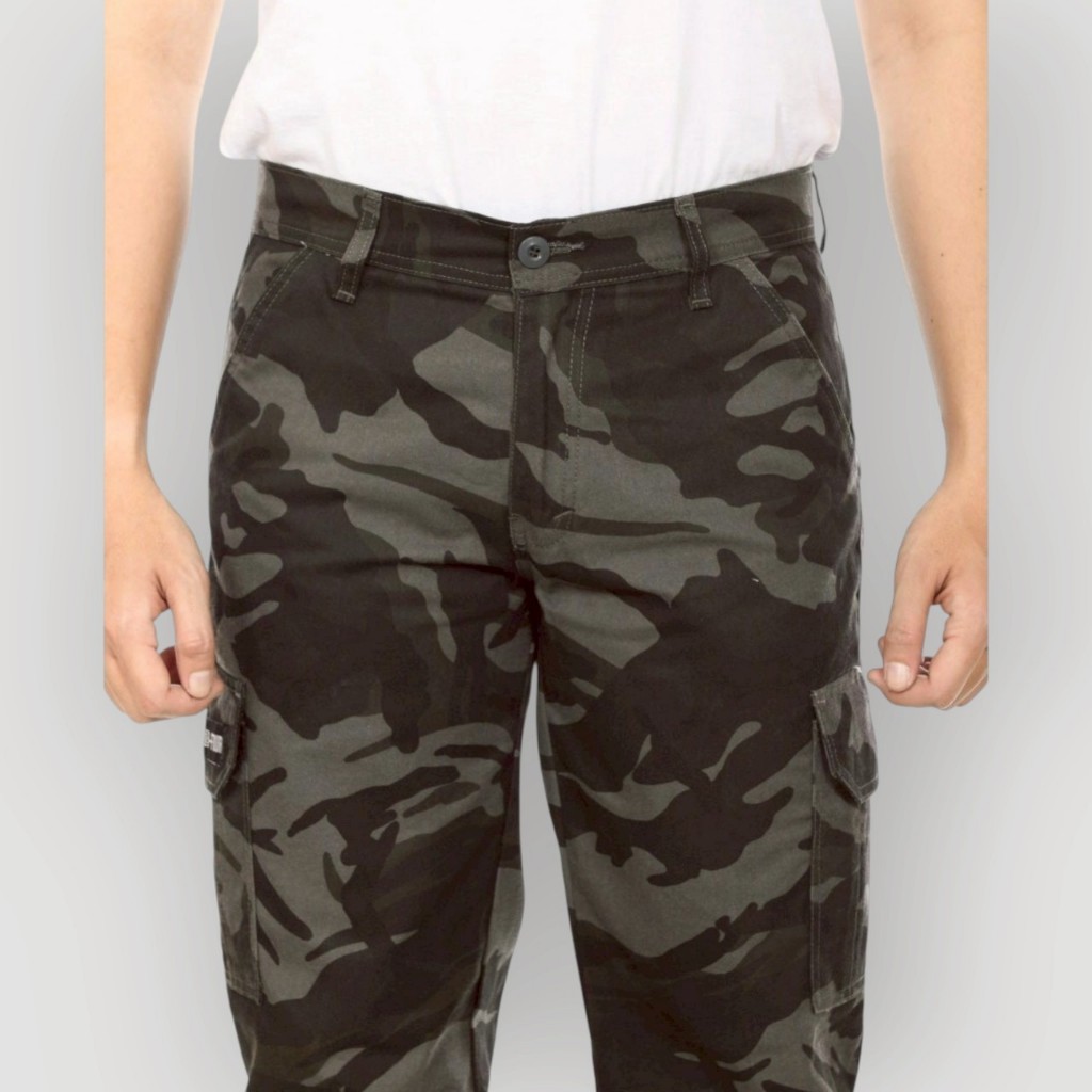 WOKER - Celana Cargo Loreng Army Gombrong Tebaru / Cargo Camo Reguler Fit Standar Non Stretch