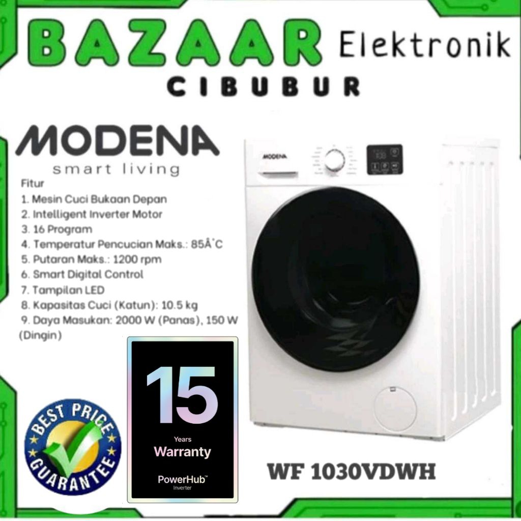 MESIN CUCI FRONT LOADING 10KG MODENA WF-1030-VDWH / WF1030VDWH / WF 1030 VDWH