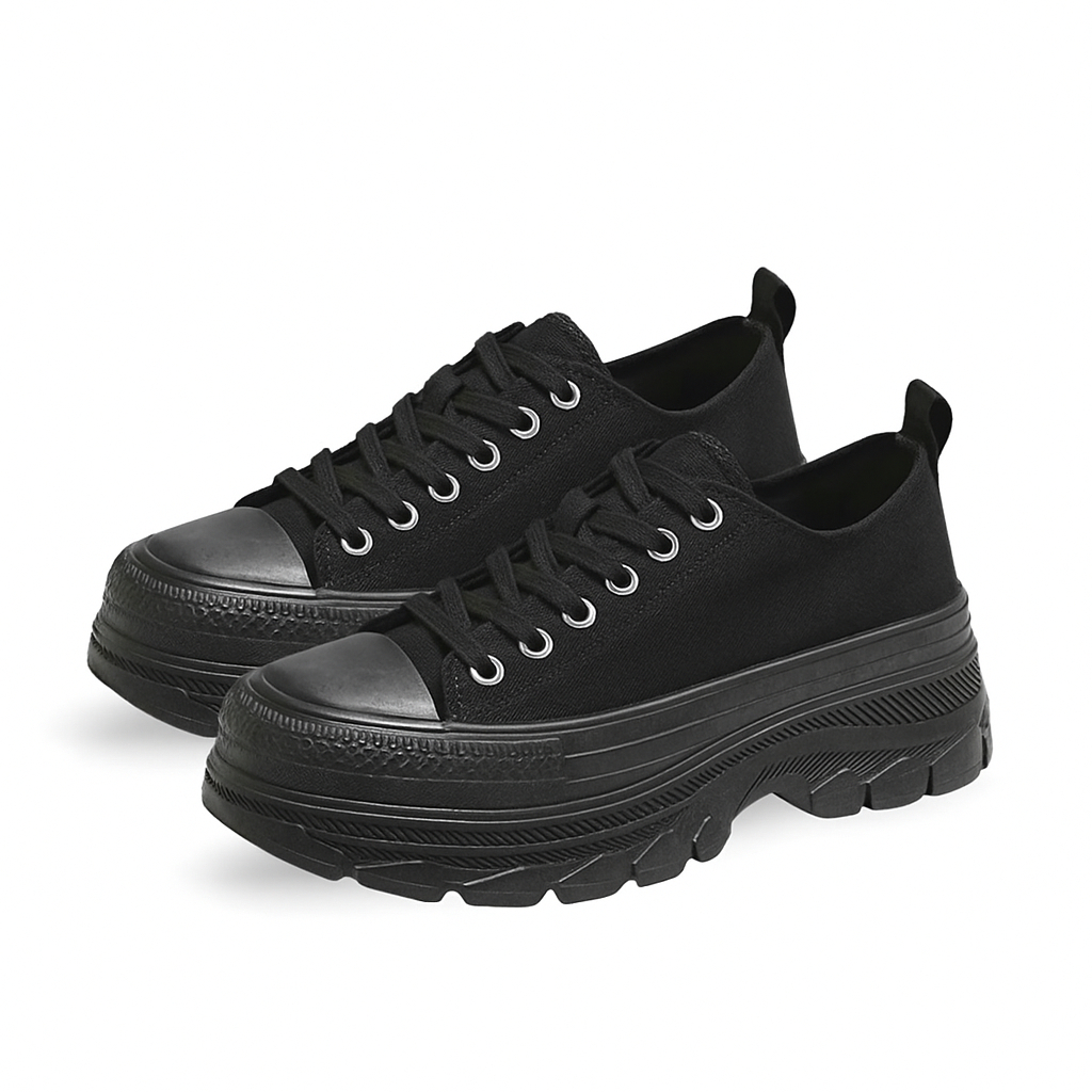 Sepatu Sekolah Wanita Hitam Polos Sepatu Sneakers Wanita Bertali Kasual Korea Jaemin 145 / Sepatu Se