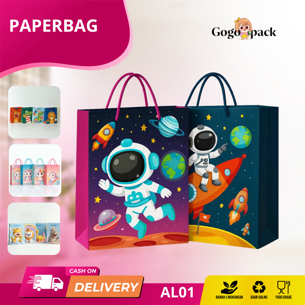 

Paper Bag Motif Astronot Tebal / Goodie Bag RANDOM Astronot / Tas Kado Motif Astronot / Paper Bag Ulang tahun Anak Karakter Astronout / Tas Souvenir Ulang TahunAnak AL01B2-AL02B2