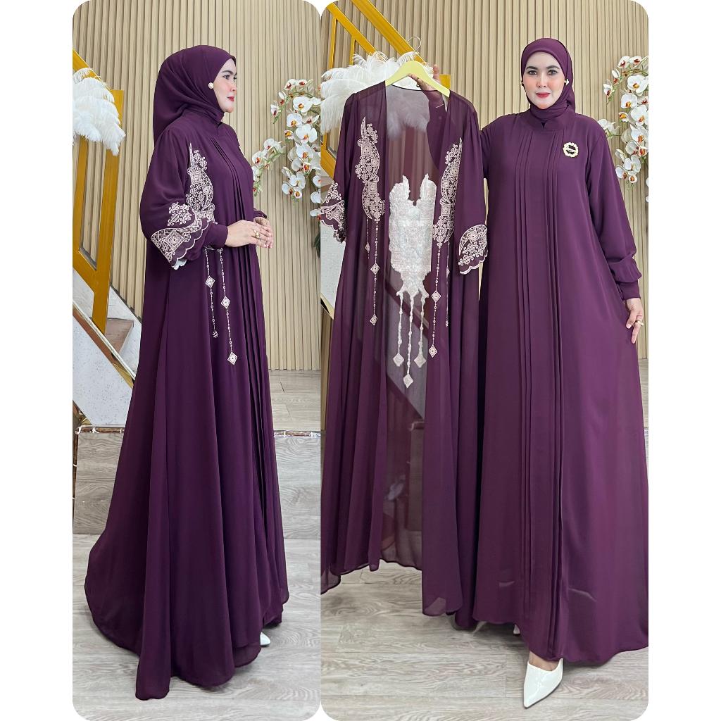 SET KHIMAR ABAYA MAYESA MALIKA CERUTY ARMANY BABYDOLL ORI BERMERKS GAMIS 2IN1 KEKINIAN LAYER BORDIR