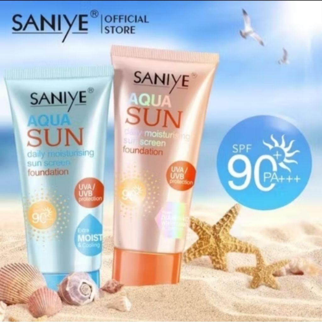 SANIYE {BPOM} Wajah Sunscreen SPF 90 Waterproof Sunblock Foundation Pelembab 65ML