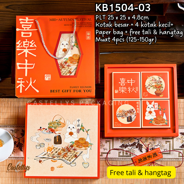 

Kotak Box kue Hampers Mooncake KB1504-03 Kotak + Paperbag Kue Bulan 125-150gr Snowskin Pia dll