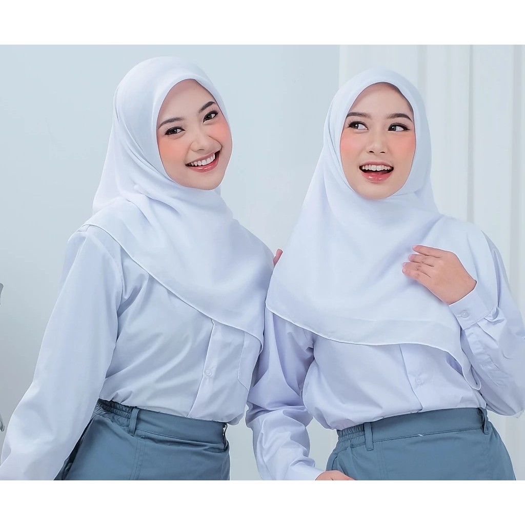Kerudung Segi Empat Ceruty Babydoll Putih | Hijab Polos Ukuran Jumbo 130x130 cm