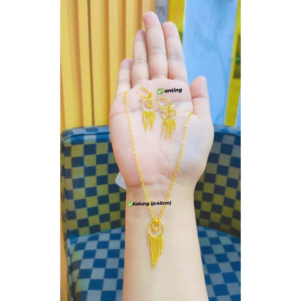 kalung+anting matahari lapis emas