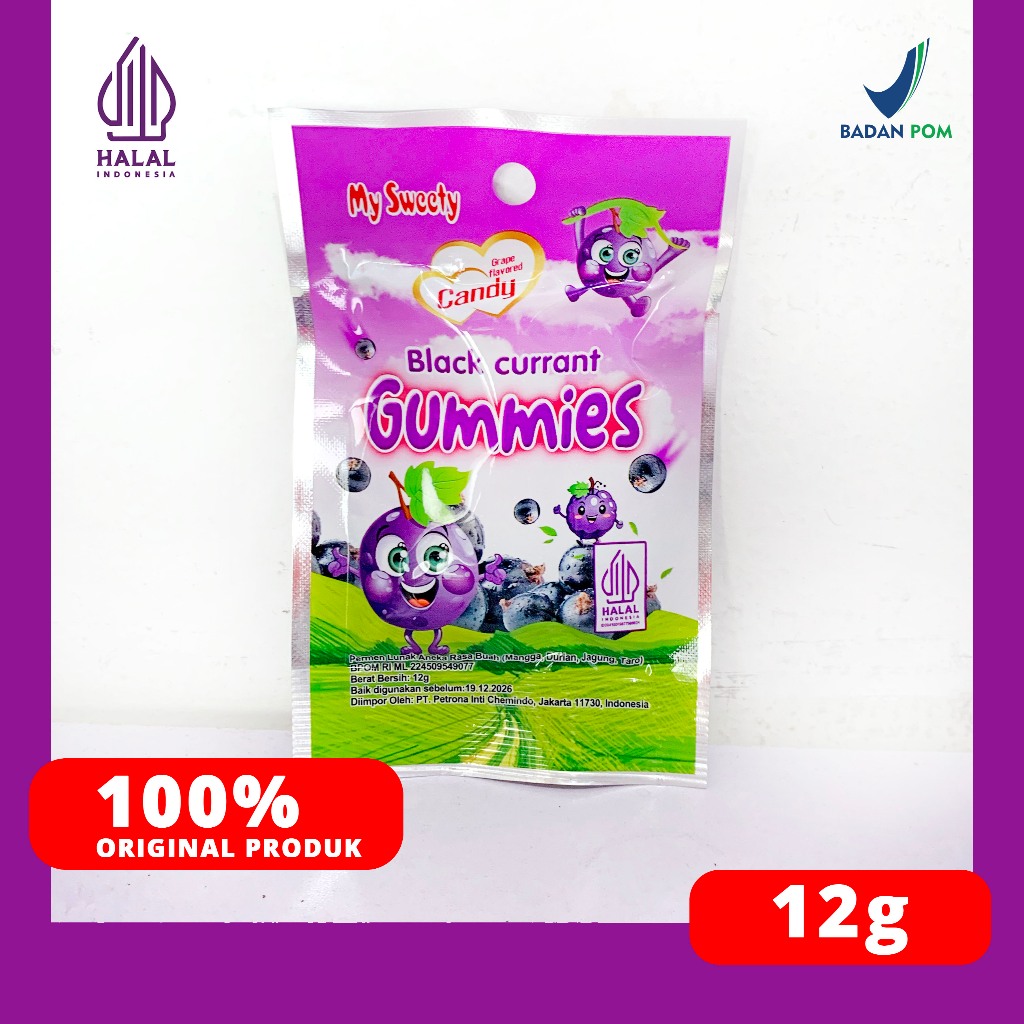 

BLACKCURRANT GUMMIES 12g MYSWEETY Permen Lunak Rasa Blackcurrant Permen Gummy