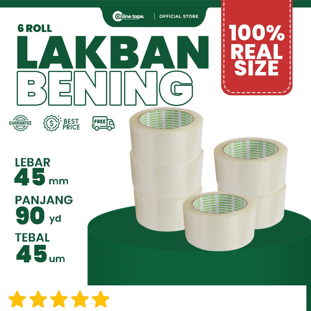 

6 Pcs Lakban Bening 45 MM X 90 Yard PURE Ukuran Real 1 Slop Tebal Kuat Isolasi ONLINE TAPE OPP Murah