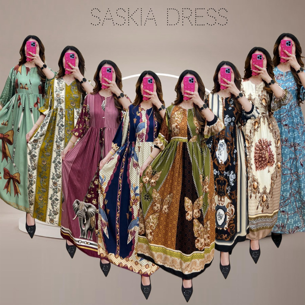 SASKIA DRESS / MAKSI DRESS / BUSUI ZIPER / PINGGANG KARET / BY VN STORE FASHION