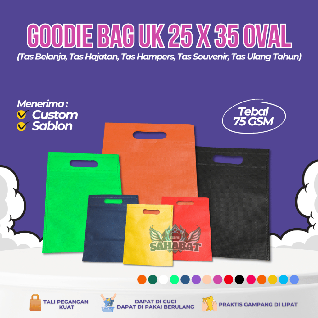 

1PCS Goodie Bag OVAL 25X35 Tas Belanja Lipat Kantong Souvenir Spunbond Hampers Hajatan Pernikahan Bingkisan Ulang Tahun