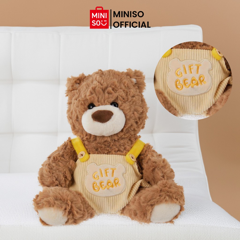 MINISO Gift Bear Boneka Beruang Dengan Kostum Sitting Plush Toy Mainan Anak Lucu Bahan Halus