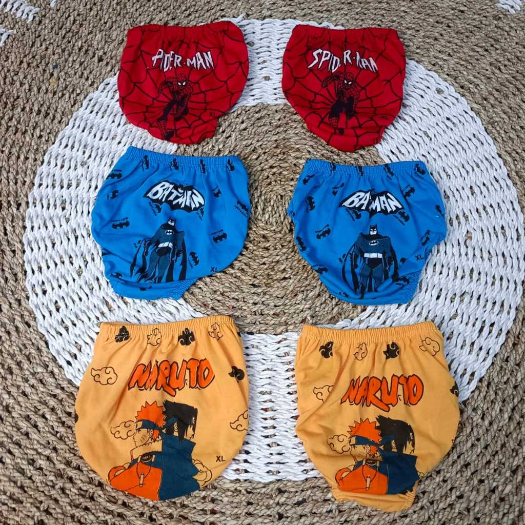 6 pcs Celana Dalam Anak Cowok Laki Laki KARAKTER super hero naruto spiderman / CD Anak Cowok Kartun