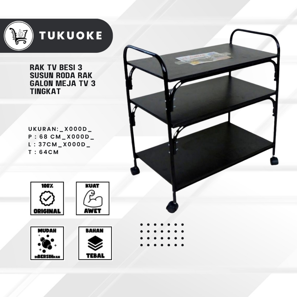 RAK TV BESI 3 SUSUN RODA RAK GALON MEJA TV 3 TINGKAT
