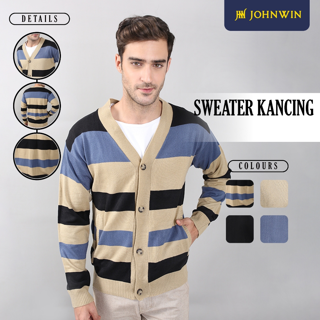 Johnwin - Cardigan Active Casual - Outer- Stripe 3 Warna - ASW.662.D046.001.C-L/S