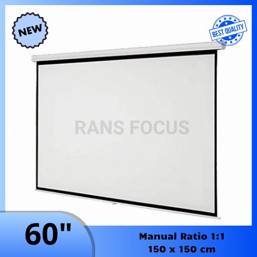 Layar proyektor manual gantung 60 inch | Screen projector wall 150 x 150 cm