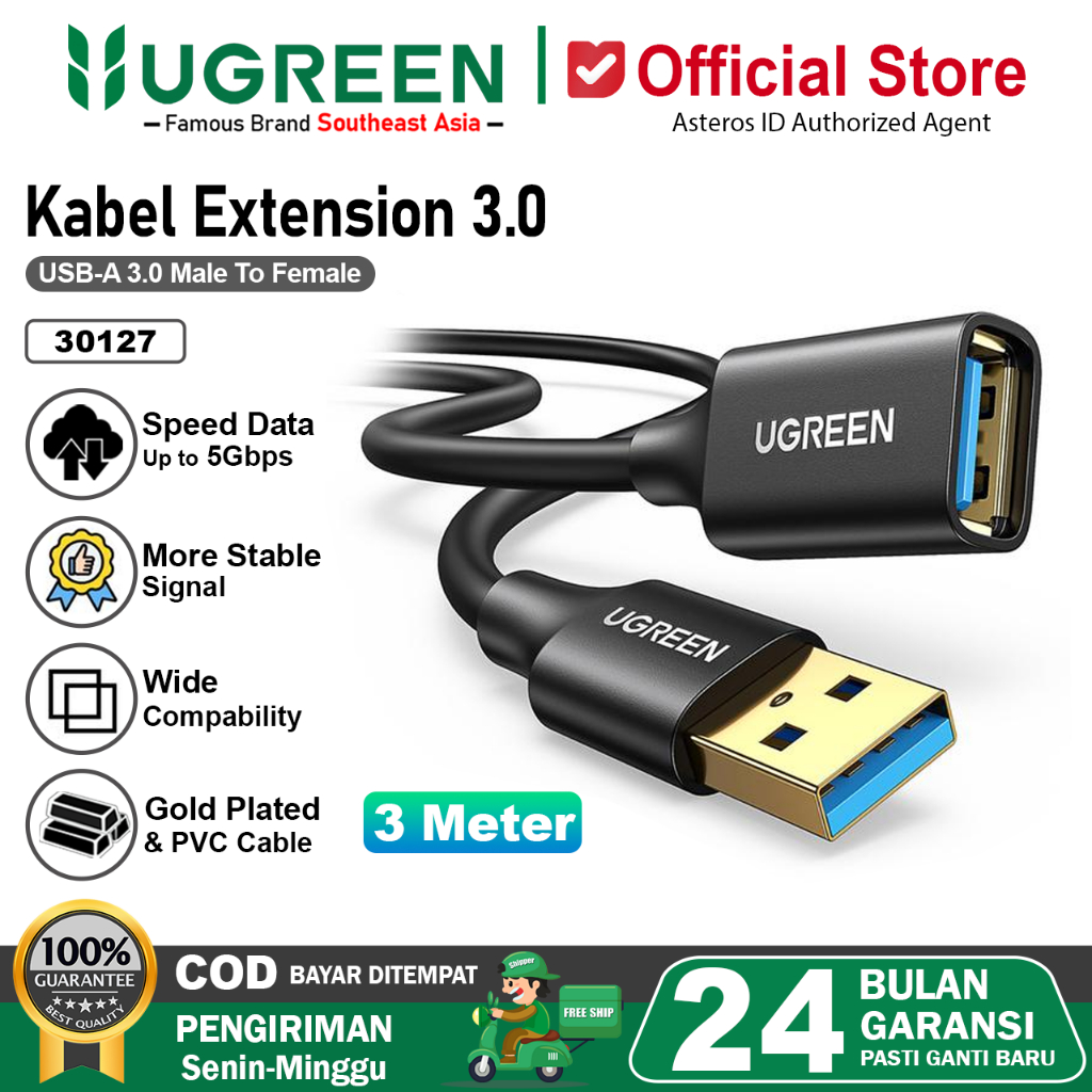 UGREEN Kabel Extension USB 3.0 2.0 Mini Kecepatan Tinggi Untuk Smart Laptop / PC / TV / Xbox One SSD
