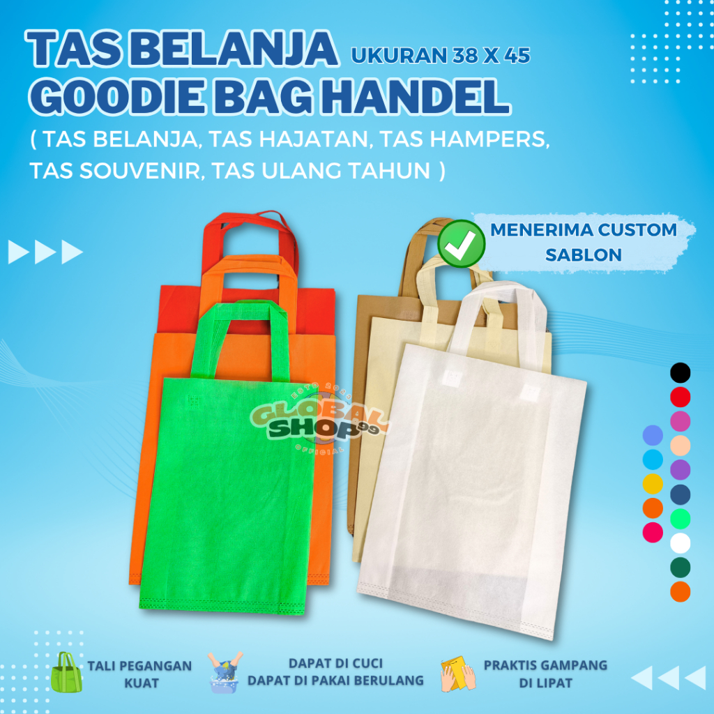

1PCS GOODIE BAG HANDLE 38X45 BESAR TAS BELANJA TAS SPUNBOND POLOS CUSTOM TAS HAMPERS