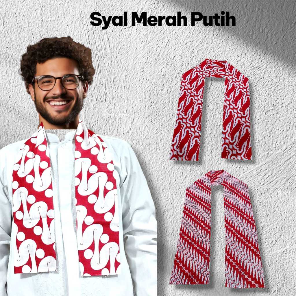 Syal Merah Putih | Cukin Batik Merah Putih | Selendang Motif Batik Merah Putih