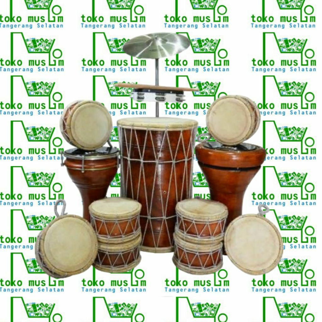 Marawis Satu Set / Sepaket Motif Polos Kayu - Alat Musik Islami Marawis