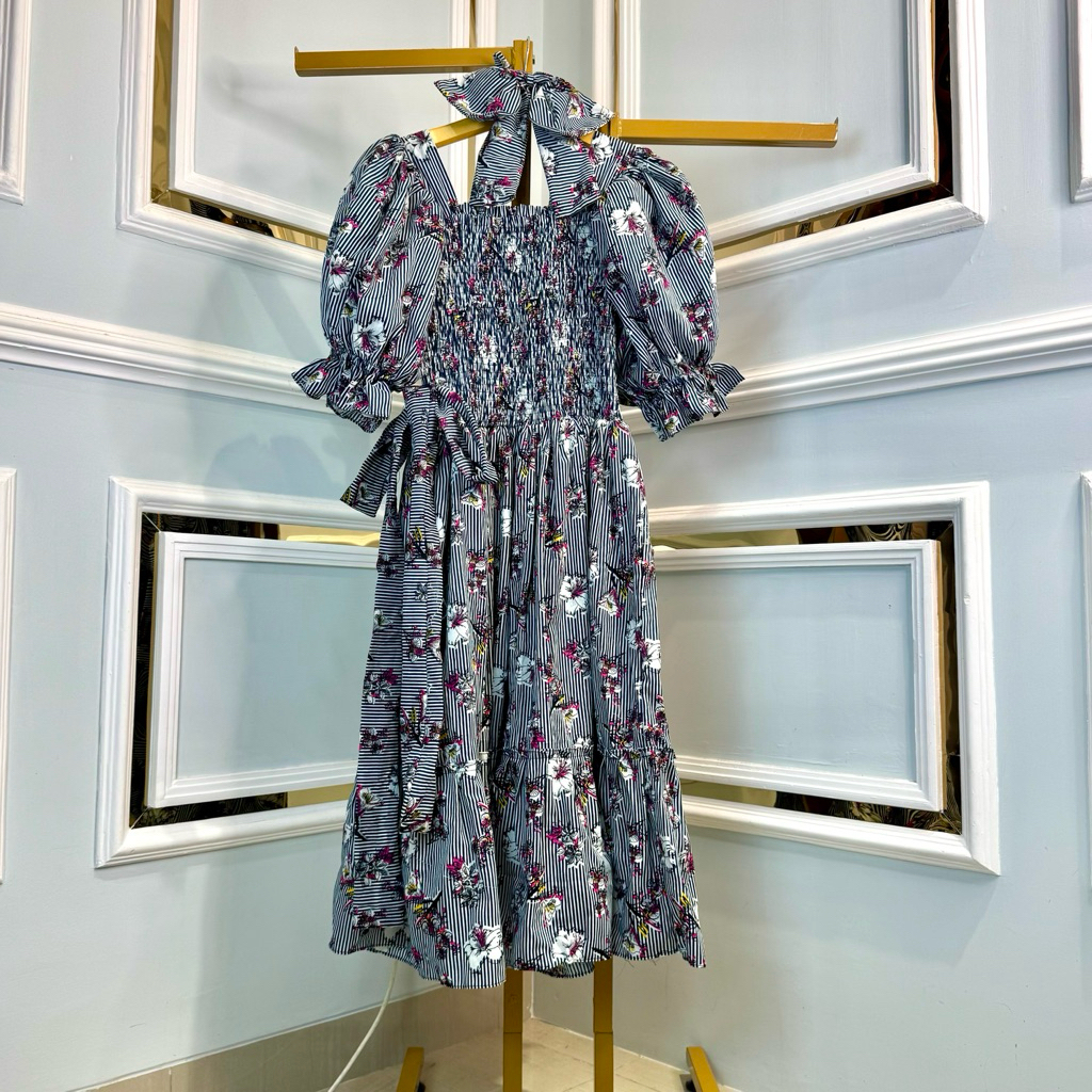 Midi Dress Princess Katun Jepang Biru Tua