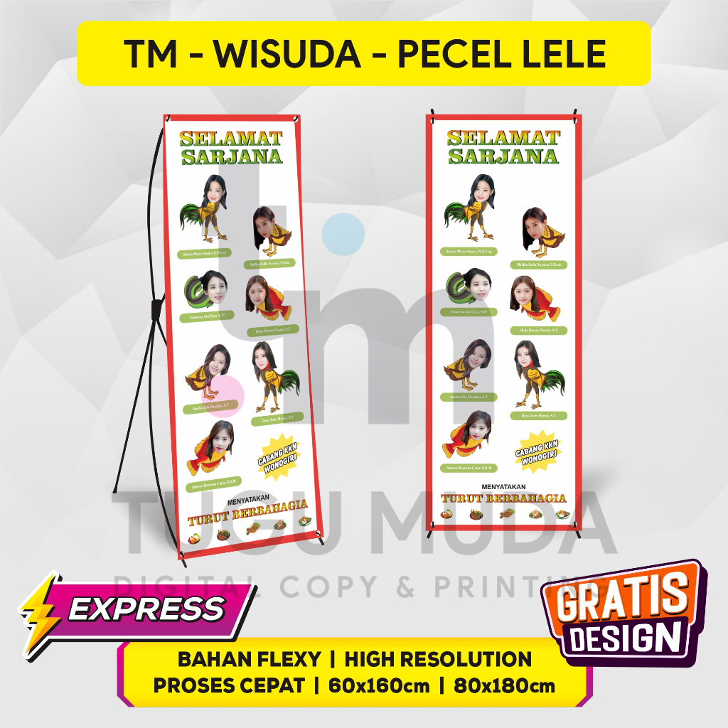 Cetak X-Banner Wisuda | X Banner Sidang Outdoor | Standing Banner Lulus 60x160cm - Gratis Design - P