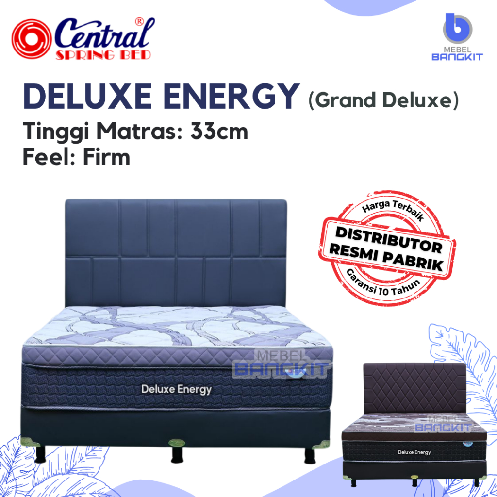 Kasur Springbed Central Deluxe energy Plushtop(Matras saja/SET divan dan sandaran) 90x200 100x200 12